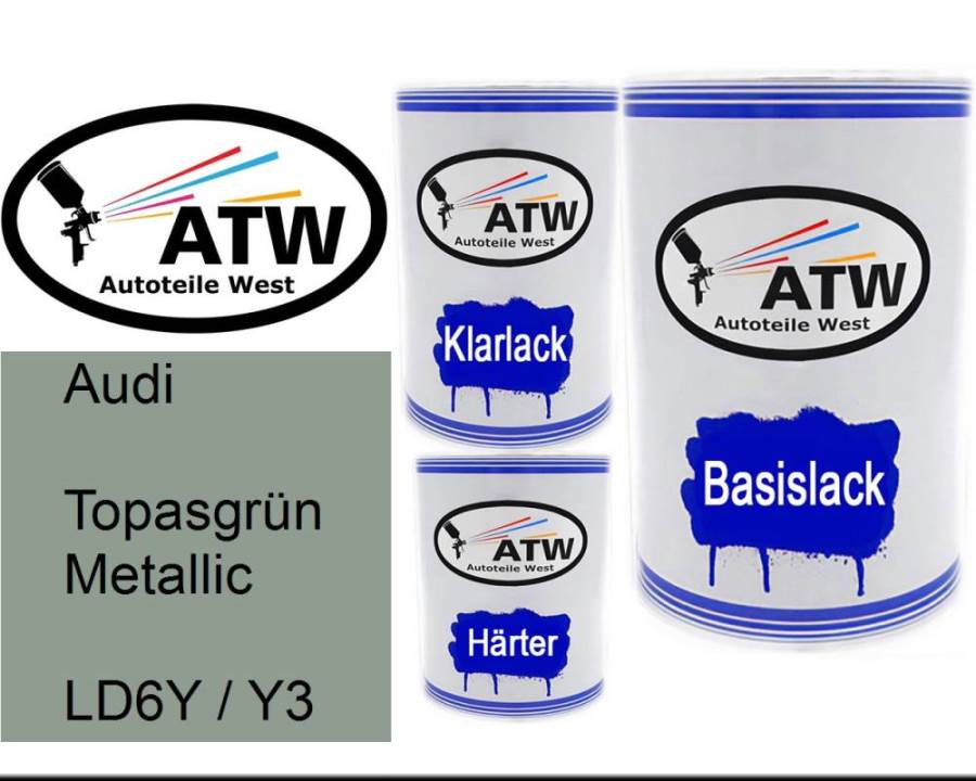 Audi, Topasgrün Metallic, LD6Y / Y3: 500ml Lackdose + 500ml Klarlack + 250ml Härter - Set, von ATW Autoteile West.